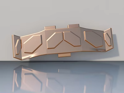 Copper Colored 3D Swing Door With Geometric Patterns And Shiny Reflection 3d model