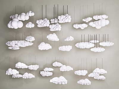 Stylish White Cloud Shaped Pendant Lights Hanging Against Gray Background 3d model