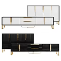 Modern TV Stand And Storage Cabinet With Gold Accents White Black Drawers