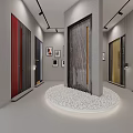 Modern Door Showroom Interior With Various Door Designs Decorative Pillar And Pebbles