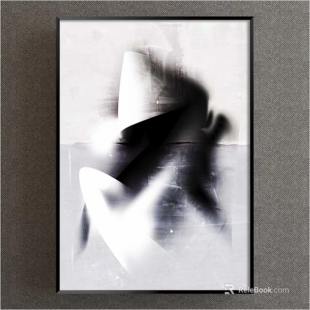 Modern Black And White Abstract Painting With Blurred Shapes Fluid Lines And Minimalist Wall Art 3d model 