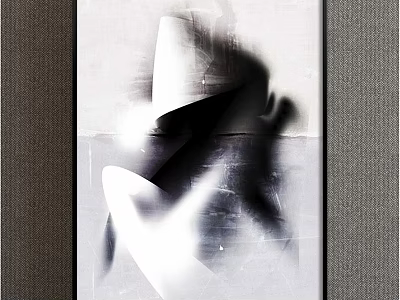 Modern Black And White Abstract Painting With Blurred Shapes Fluid Lines And Minimalist Wall Art 3d model