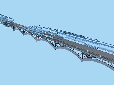 Modern Arched Bridge With Glass Covered Structure And Metal Framework Roadway Design 3d model