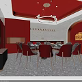 Stylish Hotpot Restaurant Interior With Wooden Ceiling Digital Screens Reception Counter And Green Plants