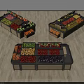 Grocery Store Display Shelves With Fresh Fruits Vegetables And Tiered Organized Layout