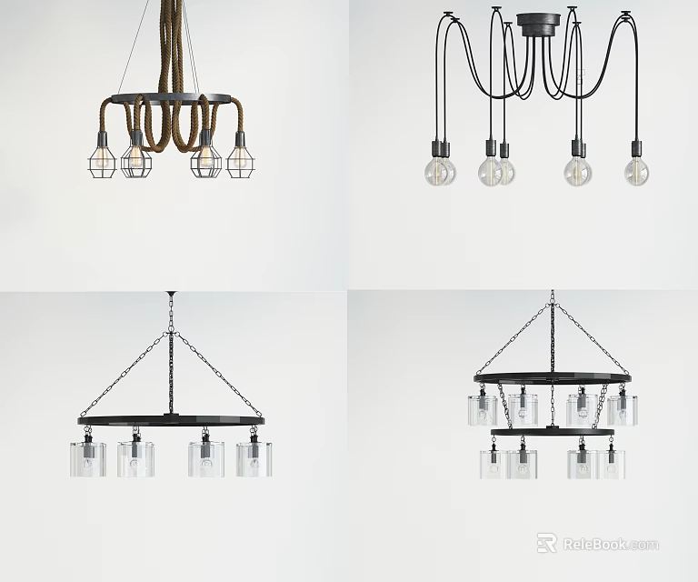 Modern Chandeliers With Metal Frames Glass Elements And Multiple Bulb Designs 3d model 