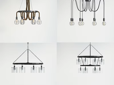 Modern Chandeliers With Metal Frames Glass Elements And Multiple Bulb Designs 3d model
