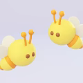 Cute Yellow Cartoon Bees As Flying Animals With White Wings And Orange Stripes