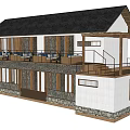 Two Story Rural Self built House Exterior With White Walls Black Roof And Stone Base