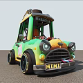Cartoon Style Green Car With Orange Yellow Accents 76 Logo Black Wheels And Roof Decoration