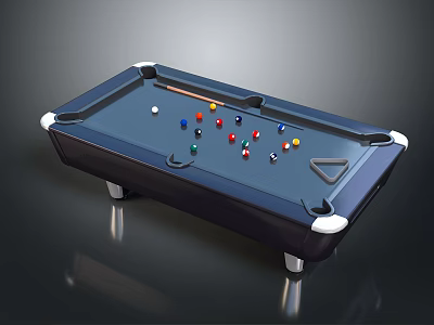 Modern Billiard Table With Colorful Balls Cue Stick And Triangle Rack 3d model