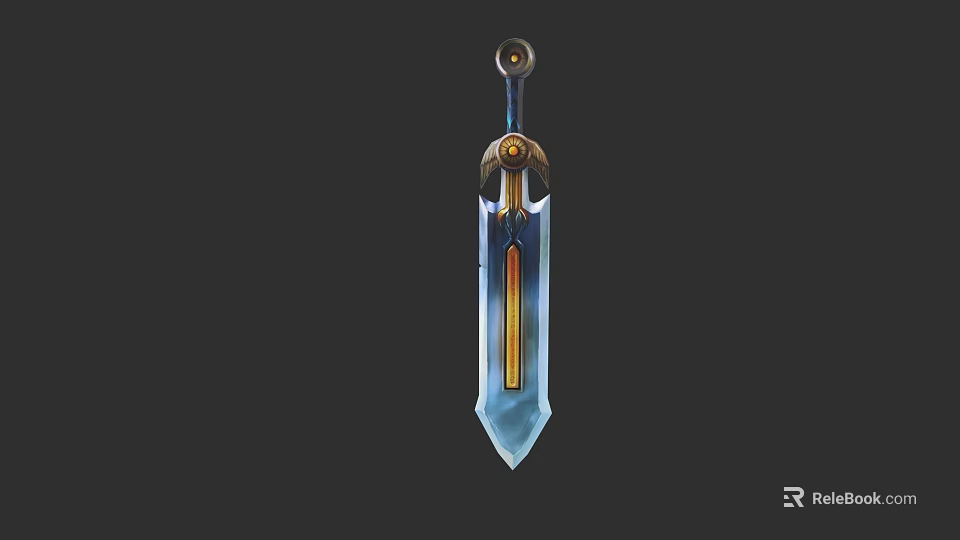 Fantasy Sword With Blue Blade Golden Accents And Intricate Metallic Design 3d model 