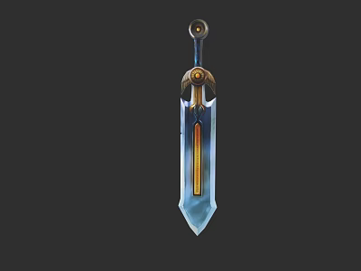 Fantasy Sword With Blue Blade Golden Accents And Intricate Metallic Design 3d model