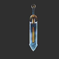 Fantasy Sword With Blue Blade Golden Accents And Intricate Metallic Design