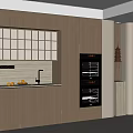 Modern Wooden Kitchen Sideboard With Storage And Decorative Grid Design Oven