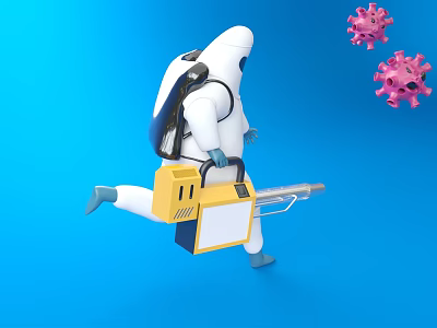 Medical Equipment With Protective Suit And Sprayer For Virus Disinfection 3d model