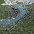 Aerial Planning of Urban Layout With River Road Network and Green Spaces