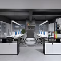Modern Public Office Space With Open Workstations Hanging Lights And Storage Cabinets 3d model