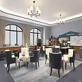 Modern Conference Room Interior Design With Tables Chairs Chandeliers Computers And Sofa