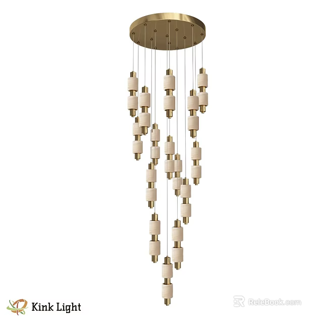 Modern Chandelier With Multiple Cylindrical Pendant Lights In White And Gold 3d model 