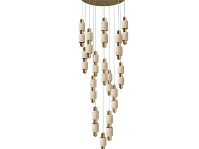 Modern Chandelier With Multiple Cylindrical Pendant Lights In White And Gold 3d model