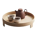 Minimalist Tea Set with Wooden Tray Ceramic Teapot and White Tea Cups
