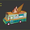 Colorful Orange Blue Ice Cream Truck With Giant Cone On Roof
