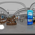 Modern Showroom Interior With Gray L shaped Sofa Wooden Coffee Tables And Display Shelves