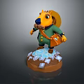 Game Movie Character Yellow Animal Wearing Hat Green Coat Brown Bag Standing On Ice Base
