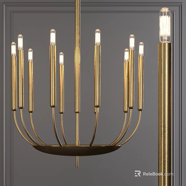 Golden Modern Chandelier With Slender Arms And Metal Design For Interior Decor 3d model 