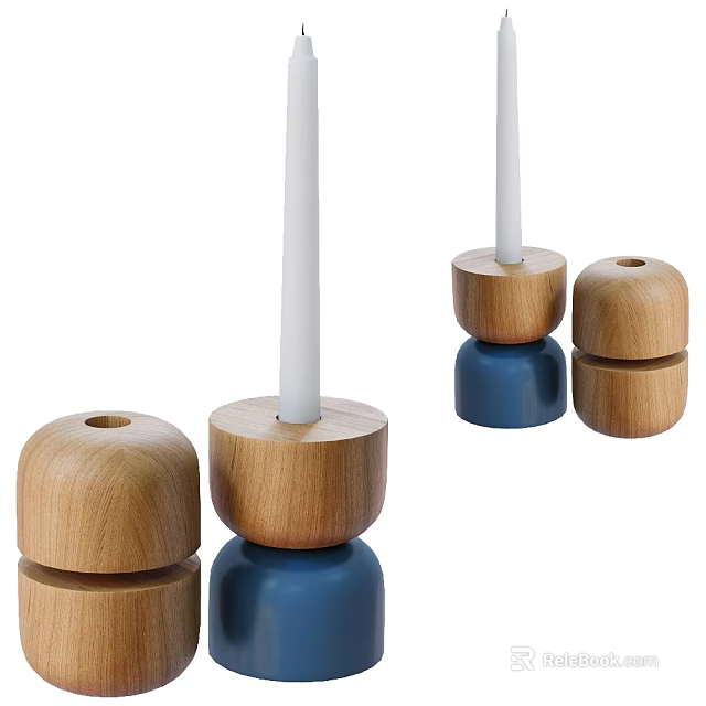 Minimalist Modern Wooden Candle Lamp With Blue Stacked Bases And Decorative Holders For Home Decor 3d model 
