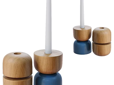 Minimalist Modern Wooden Candle Lamp With Blue Stacked Bases And Decorative Holders For Home Decor 3d model