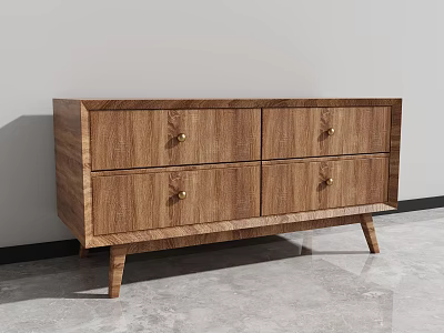 Modern Wood Grain TV Stand With Four Drawers Gold Handles And Slim Legs 3d model