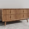 Modern Wood Grain TV Stand With Four Drawers Gold Handles And Slim Legs