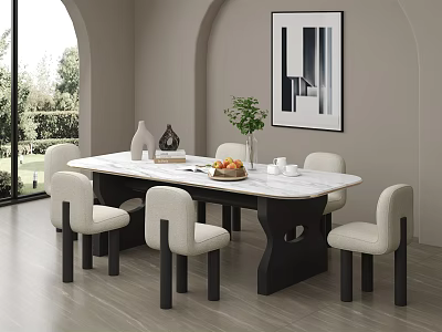 Modern Dining Table Set With Marble Top And Upholstered Chairs For Interior Decor 3d model