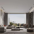 Modern Living Room Interior Design With Large Window Scenic Outdoor View Comfortable Sofa And Fireplace