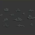 Multiple Gray Cloud Motifs on Gray Gradient Background with Reflections 3d model