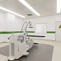 Hospital Outpatient CT Room With Modern Medical Equipment Examination Table White Walls And Green Stripes