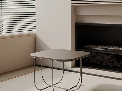 Modern Minimalist Side Table With Sleek Metal Frame In Living Room By Fireplace 3d model