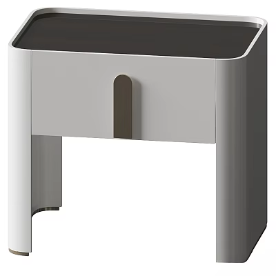 Modern White Chest of Drawers with Dark Top and Brown Handle 3d model