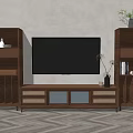 Modern TV Stand with TV and Bookshelves Storage Drawers Glass Doors Decorative Plant Books