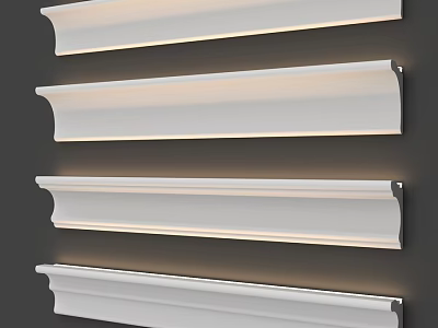 White Decorative Mouldings With Illuminated Design And Different Profiles On Dark Wall 3d model