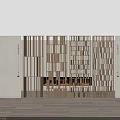 Modern Wooden Room Divider With Slatted Design In Interior Behind Fireplace