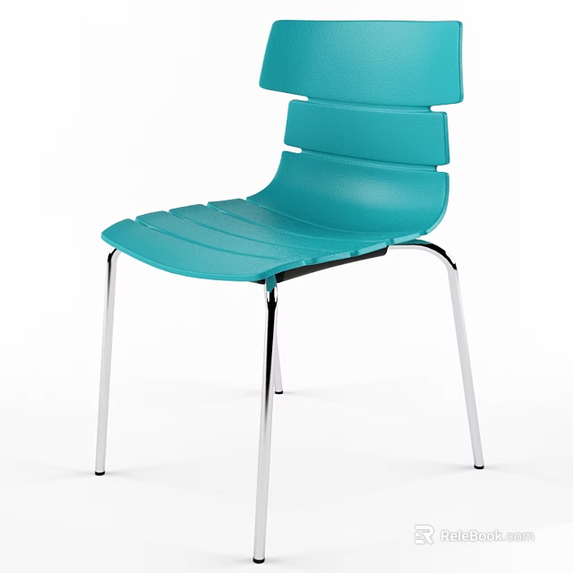 Modern Turquoise Leisure Chair With Layered Backrest Plastic Seat And Metal Legs 3d model 