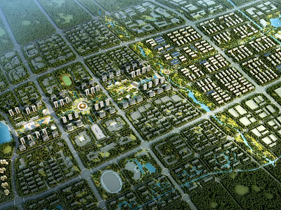 Aerial View Planning of Modern Residential Community With Green Spaces and Road Networks 3d model