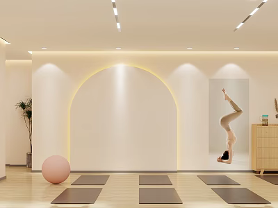Modern Yoga Studio Interior With Mats Exercise Ball And Yoga Pose 3d model