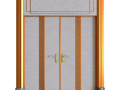 Classic Double Doors With Leather Texture Golden Frame And Vertical Decorative Strips 3d model