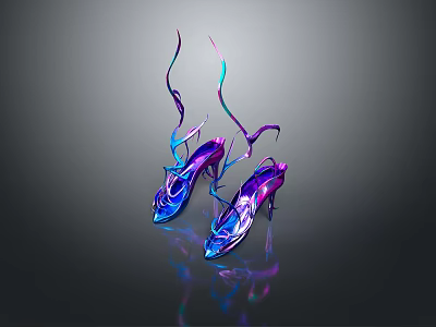 Colorful High Heels With Streamlined Decorations Shiny Surface And Dark Background Reflection 3d model
