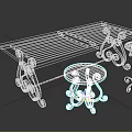 Outdoor Wooden Table With Black Metal Ornate Legs And Matching Stools