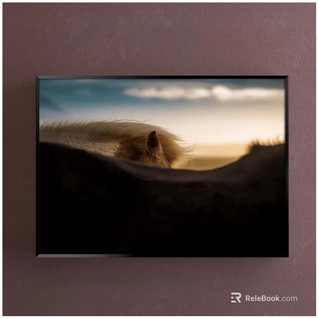 Landscape Painting Featuring Pony Head Against Sunset Sky With Clouds And Hills 3d model 